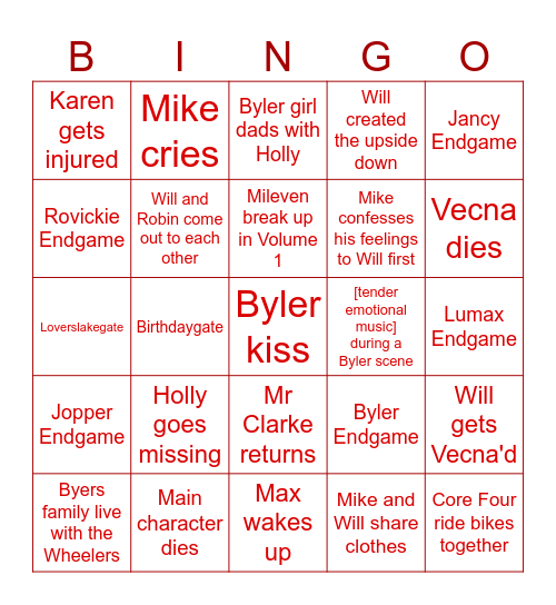 Stranger Things 5 Bingo Card
