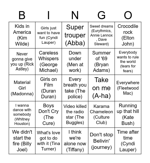 80s Bingo Card