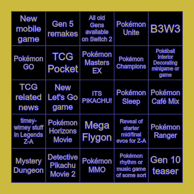 Pokémon Presents Bingo Card