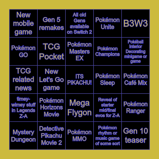 Pokémon Presents Bingo Card