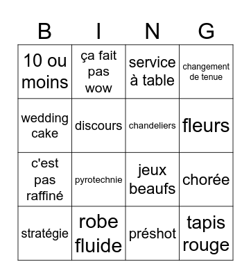 4 mariages Bingo Card