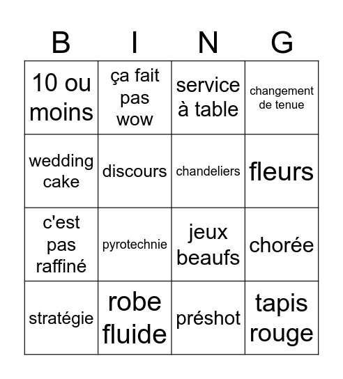 4 mariages Bingo Card