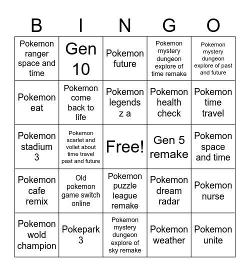 Pokemon presents Bingo Card