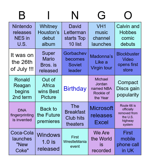 It happened in 1985 ! Bingo Card