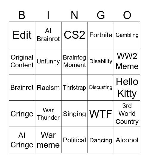Instagram Bingo Card