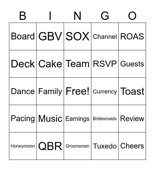 Finance Wedding Bingo Card