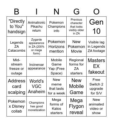 Pokemon Presents 2025 (Summer) Bingo Card
