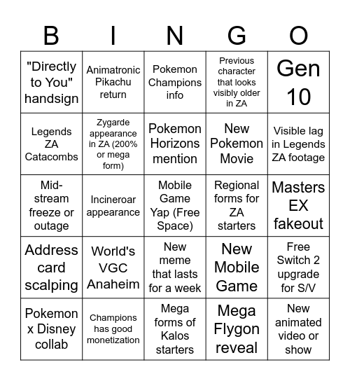Pokemon Presents 2025 (Summer) Bingo Card
