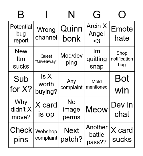 SNAP Chat Bingo Card