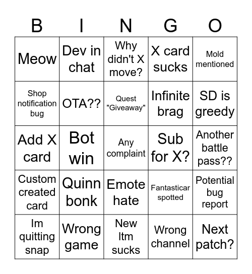 SNAP Chat Bingo Card