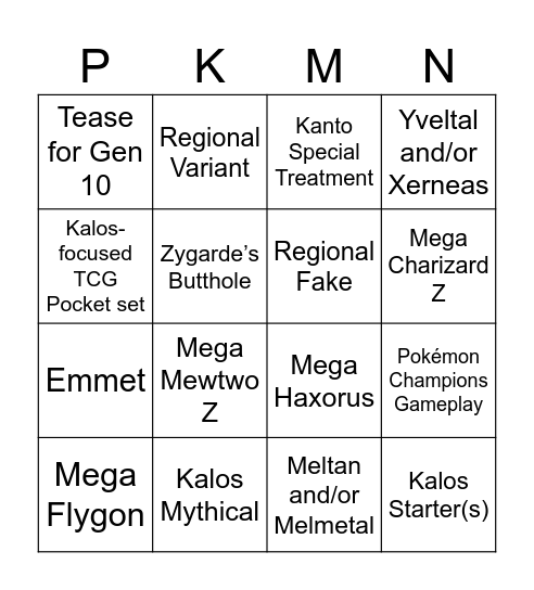 July Pokémon Presents Bingo Card