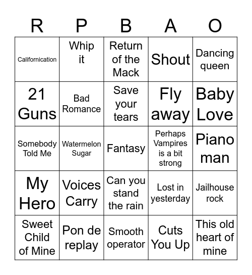 Genres Bingo Card