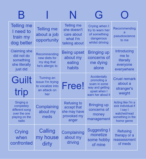 Mom Bingo Card