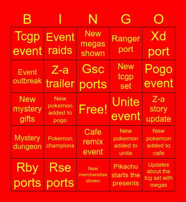 Pokemon presents bingo Card