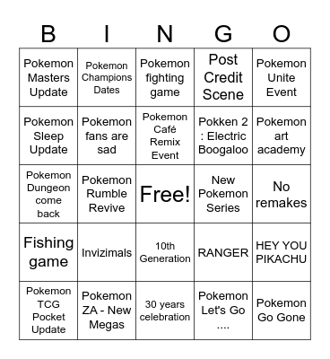 Pokemon Presents Bingo Card