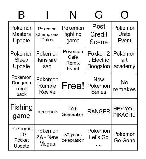 Pokemon Presents Bingo Card