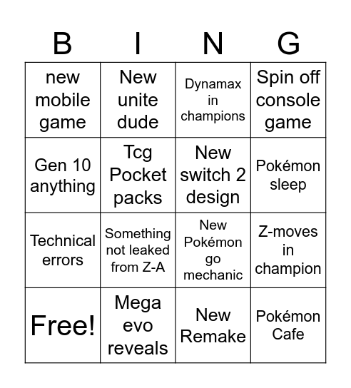 presents pokemans Bingo Card