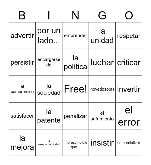 Avancemos 3 unidad 3.2 Bingo Card