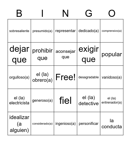 Avancemos 3 Unidad 4.1 Bingo Card