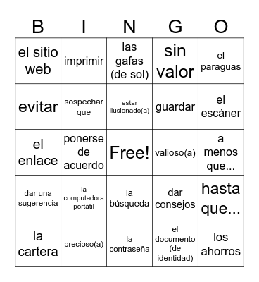 Avancemos 3 unidad 5.1 Bingo Card