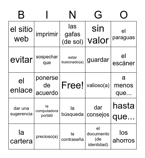 Avancemos 3 unidad 5.1 Bingo Card