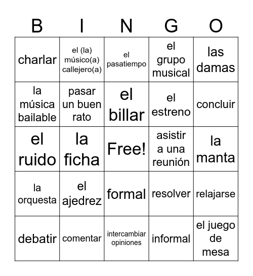 Avancemos 3 unidad 5.2 Bingo Card