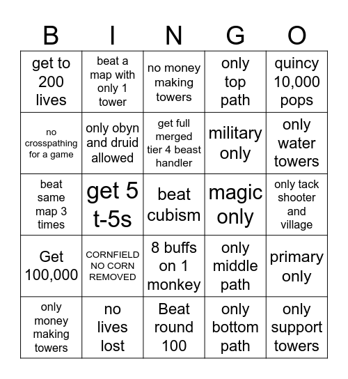 BTD 6 Bingo (HARD MODE ONLY) Bingo Card