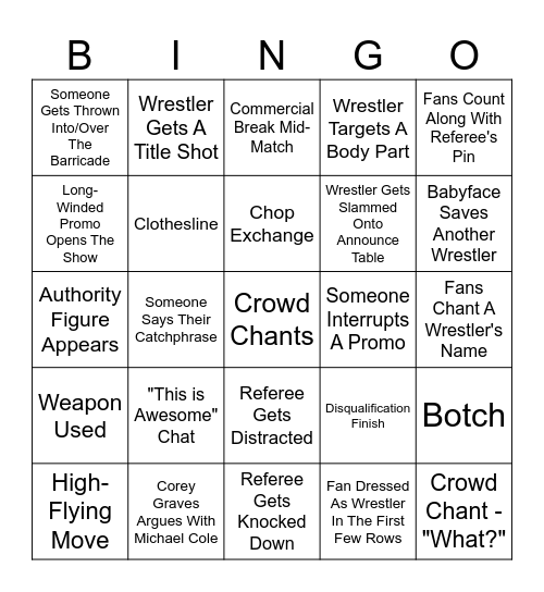 WWE Bingo Card