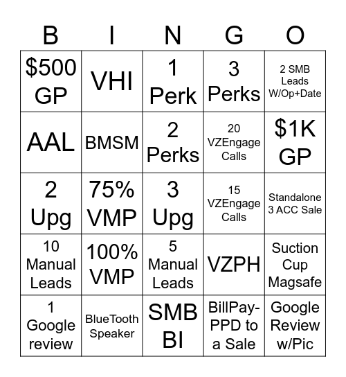 12 Points or Bust Bingo Card