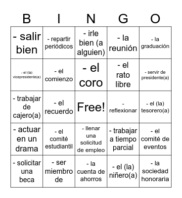 Avancemos 3 Unidad 7.1 Bingo Card