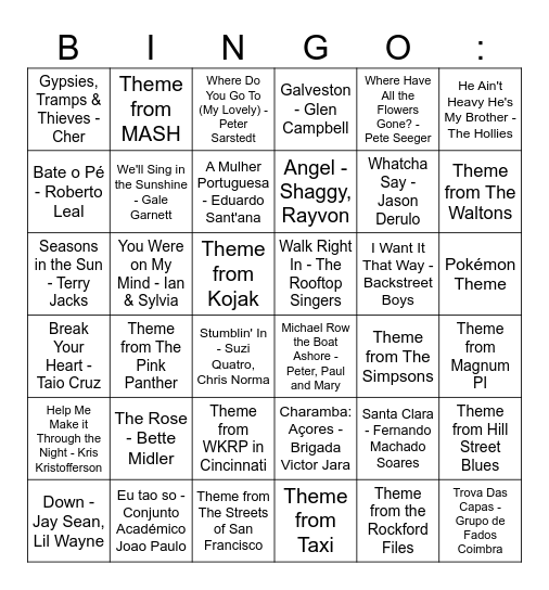 #2 Mash Up Music Bingo Card