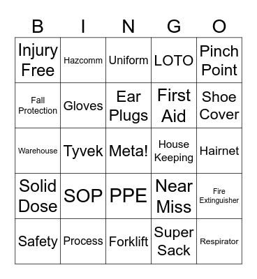 Safety Bingo Card