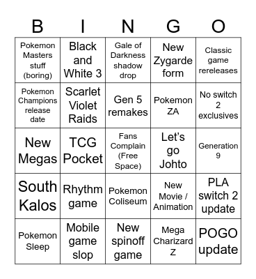 Pokemon Presents Bingo Card