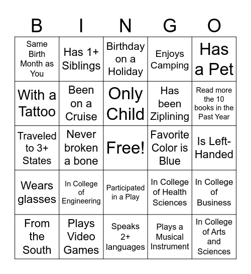 Get to Know You BINGO Card
