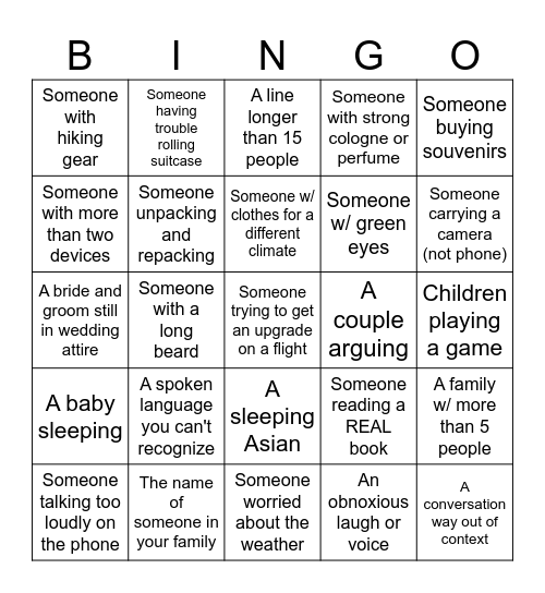 Airport Bingo Card