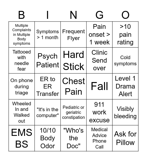 ER BINGER Bingo Card