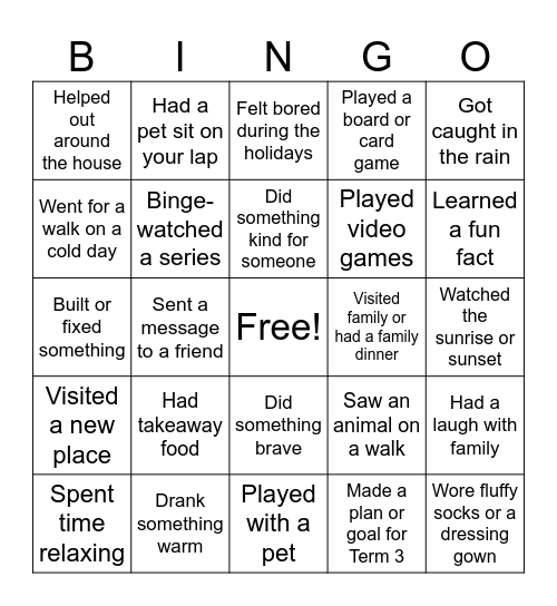 Holiday Catch-Up Bingo Card