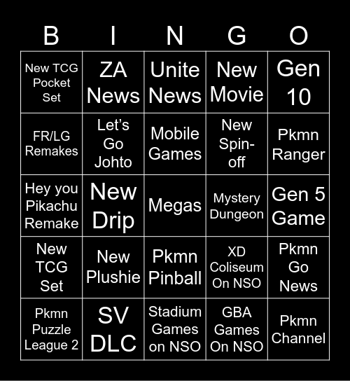 Pokémon Direct 7/22 Bingo Card