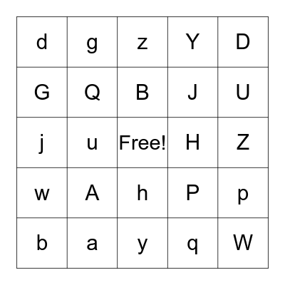 LETTERS Bingo Card