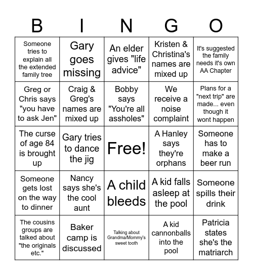 Family BINGO 2025 Bingo Card