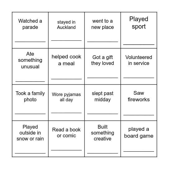 Find Some who "Holiday memory edition" Bingo Card