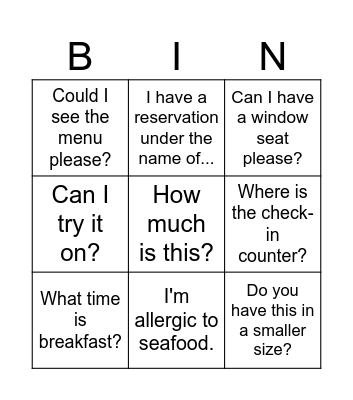 TRAVEL BINGO Card