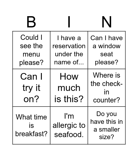 TRAVEL BINGO Card