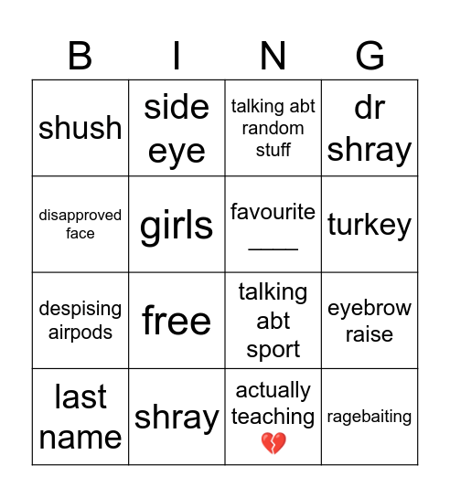 mr nagy bingo Card