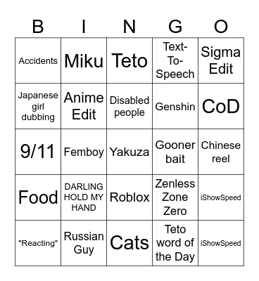 Instagram reels Bingo Card