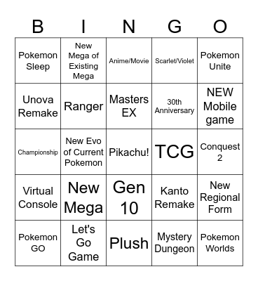 Pokemon Presents (WizStudios) Bingo Card