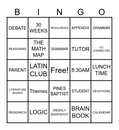 Challenge Orientation Bingo Card