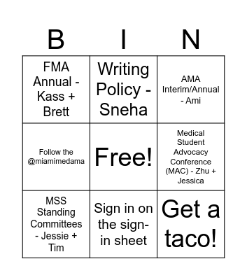 Get Involved: AMA & FMA Bingo **fill out the whole sheet! Bingo Card