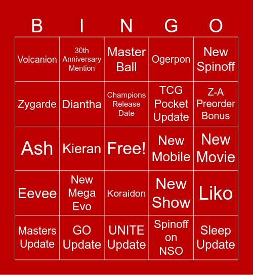 7-22-2025 Pokemon Presents Bingo Card