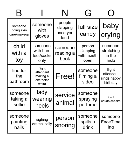 airplane Bingo Card